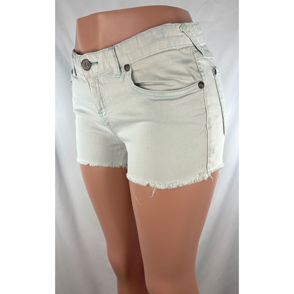 Free People Cut Off Shorts Frayed Hem Women's Size 31 White with Blue Threading
